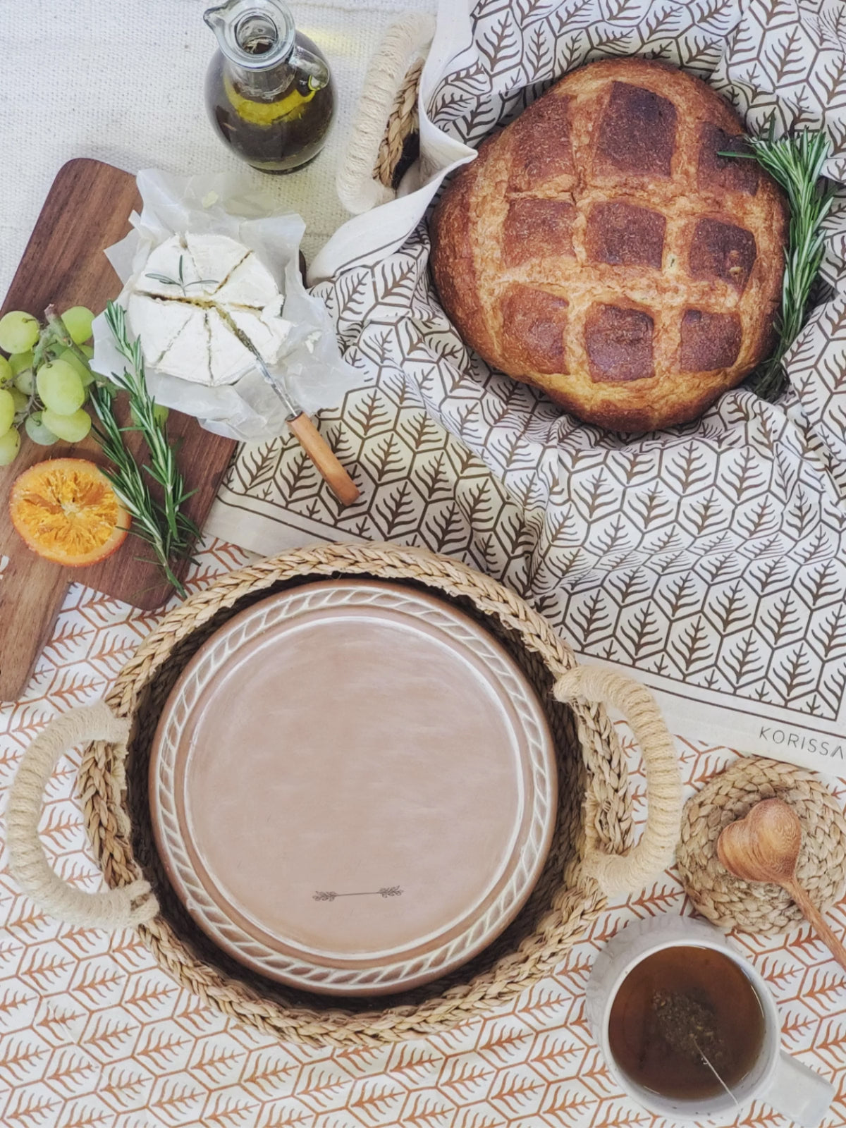 Personalized Bread Warmer & Basket Gift Set with Tea Towel - Bible Round