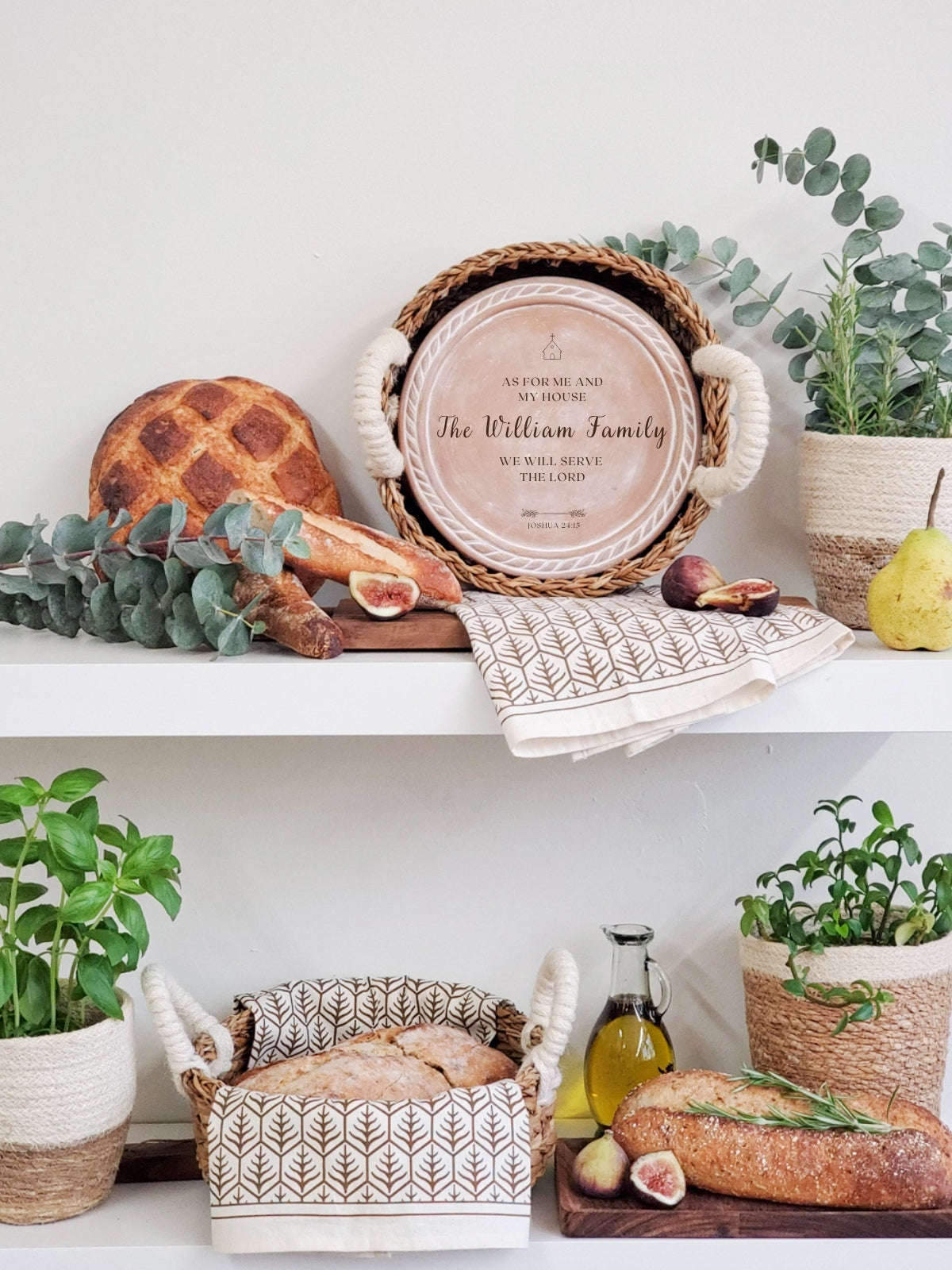 Personalized Bread Warmer & Basket Gift Set with Tea Towel - Bible Round
